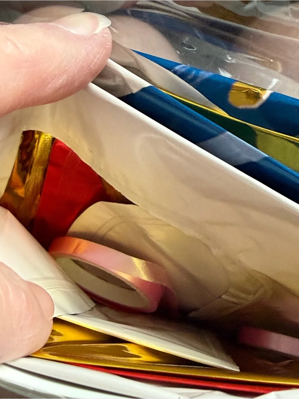 Rifle Paper Co. Foil Balloon Trio in Blue, Gold, Red with weight and ribbon